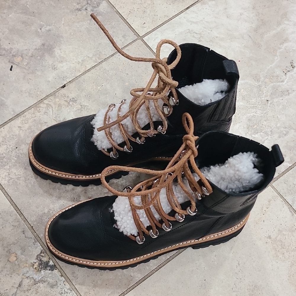 Marc Fisher Black and Tan Lace Up Boots - Picture 7 of 8